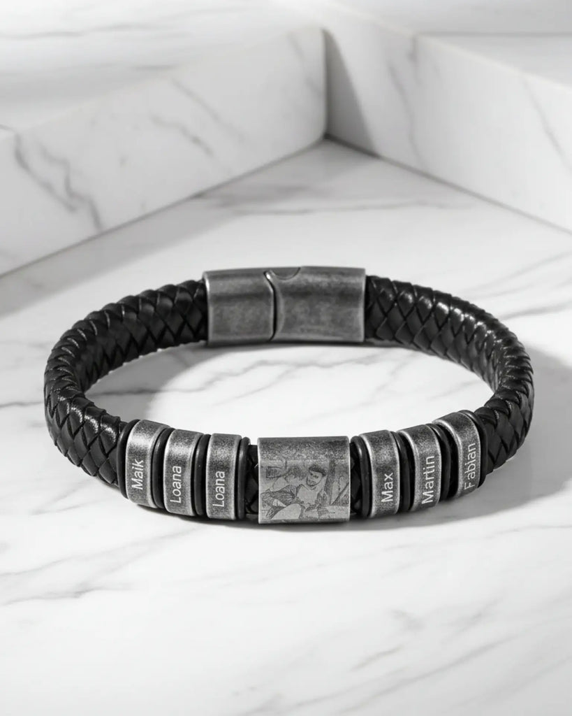 Personalised Multi-Name & Photo Engraved Leather Bracelet IfShe UK