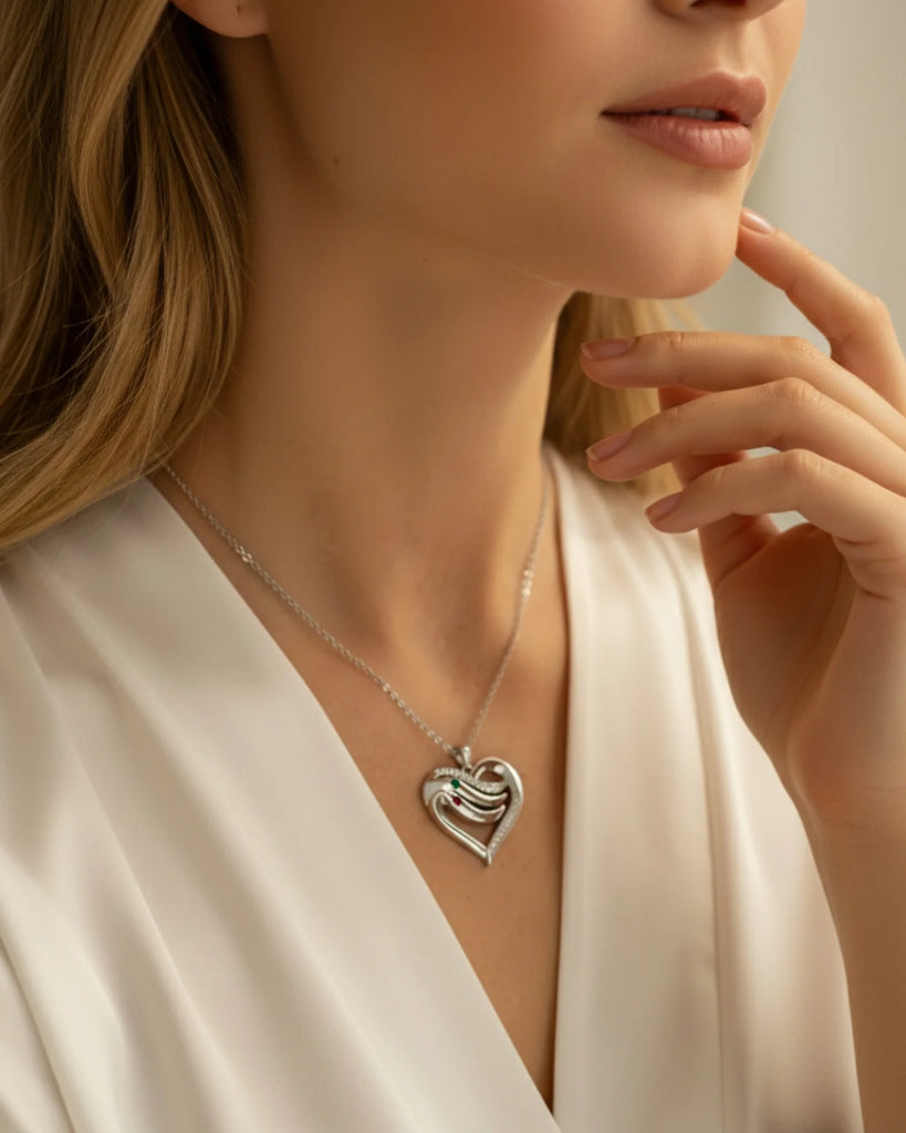 Personalised Name Engraved Heart Necklace for Mum with 2-5 Children's Birthstones, 925 Sterling Silver/Copper