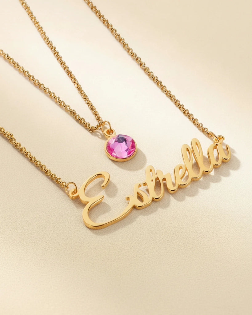 Personalised Name Necklace with Birthstone Layered Set in Sterling Silver IfShe UK