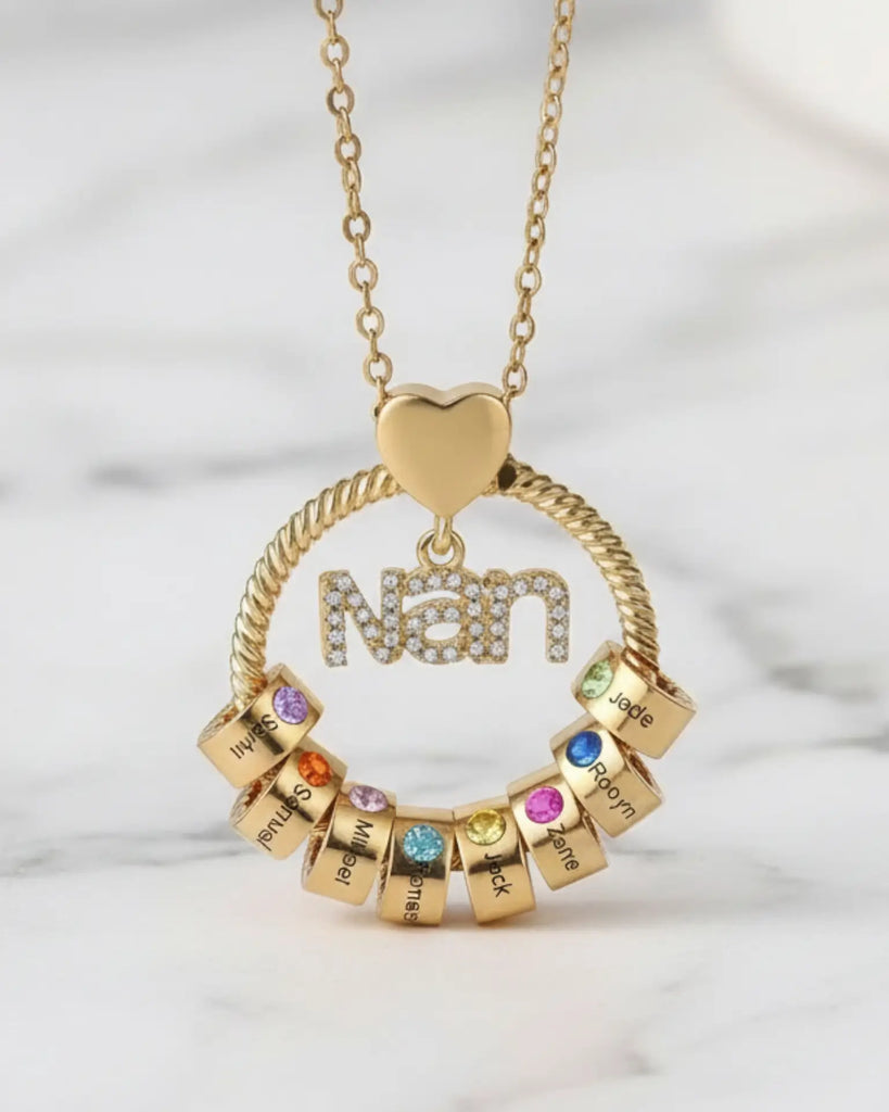Personalised 'Nan's Love' Engraved Name & Birthstone Bead Necklace IfShe UK