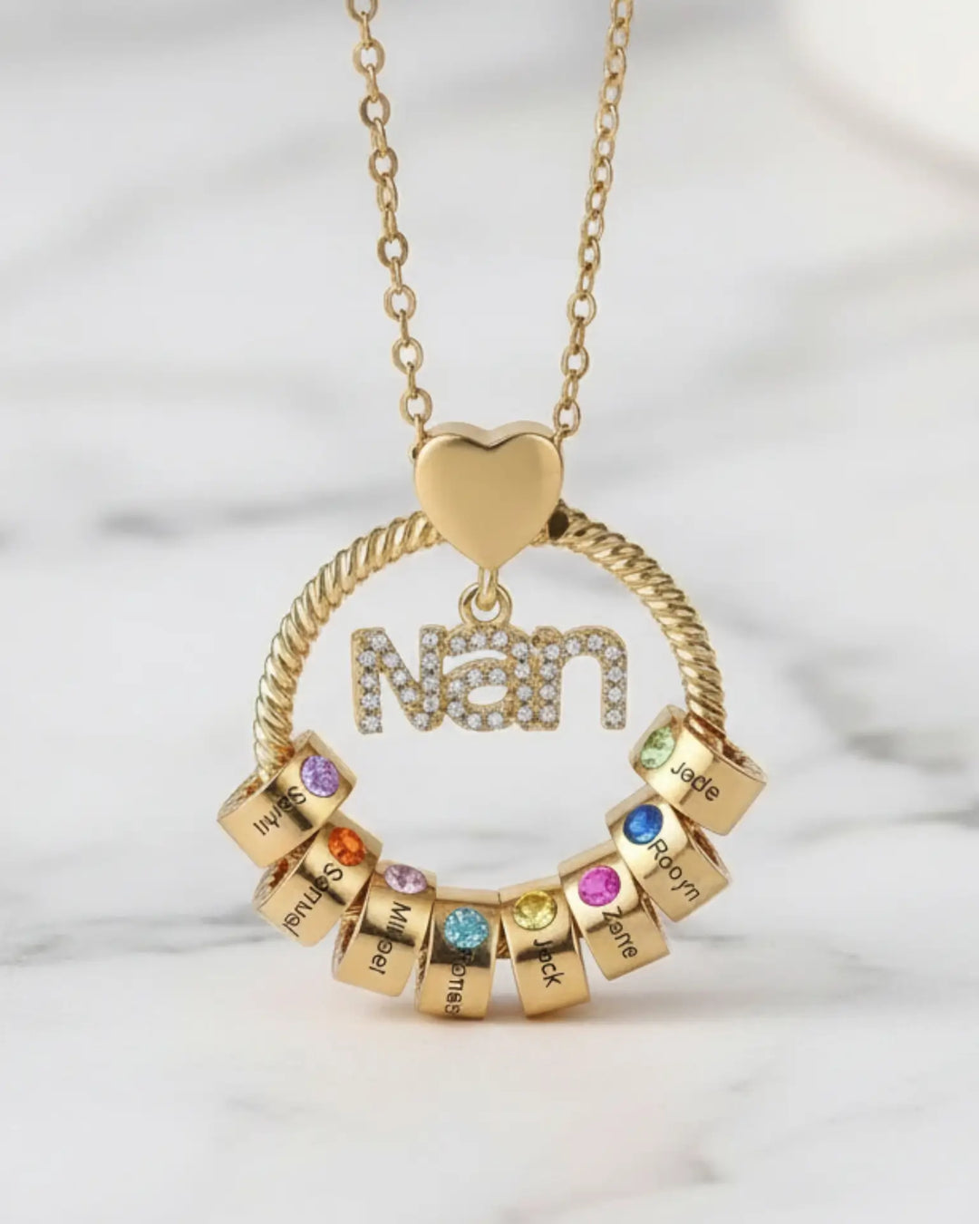 Personalised 'Nan's Love' Engraved Name & Birthstone Bead Necklace IfShe UK