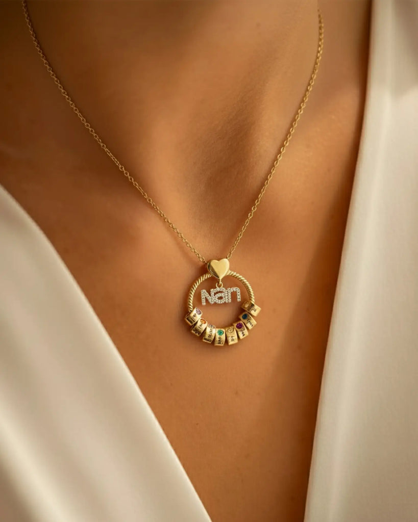 Personalised 'Nan's Love' Engraved Name & Birthstone Bead Necklace IfShe UK