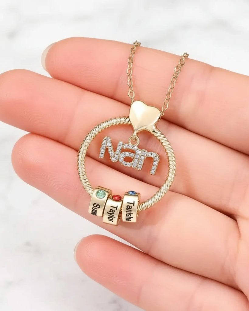 Personalised 'Nan's Love' Engraved Name & Birthstone Bead Necklace IfShe UK