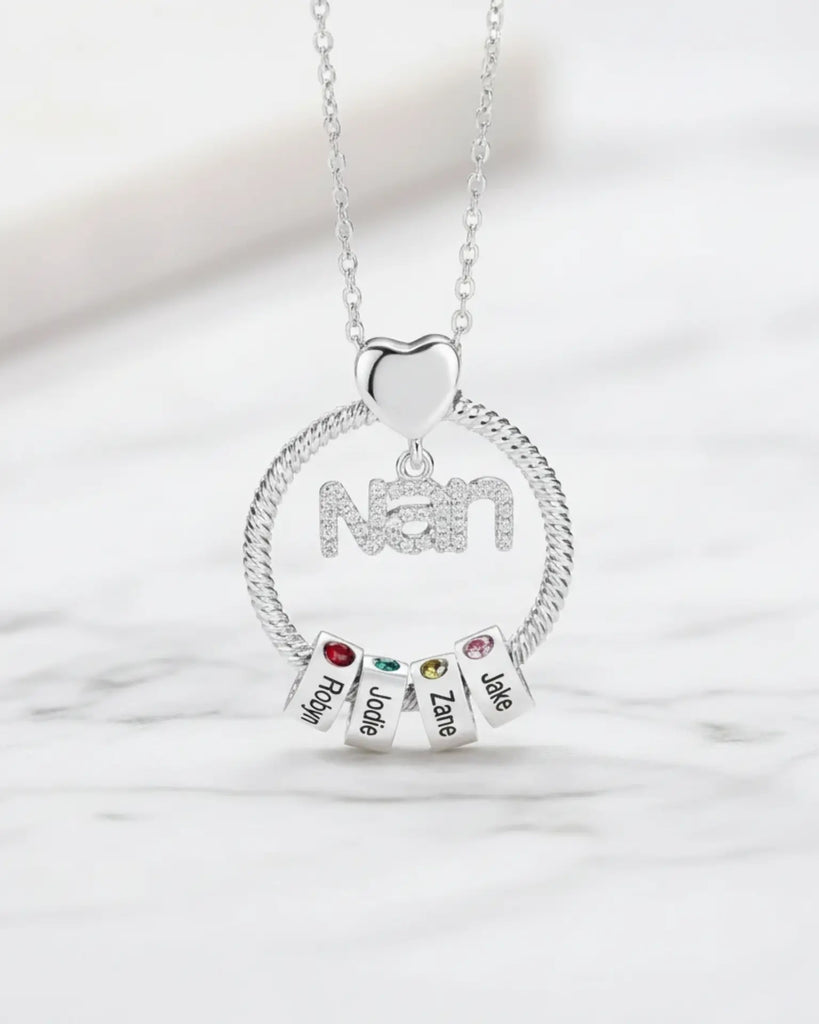 Personalised 'Nan's Love' Engraved Name & Birthstone Bead Necklace IfShe UK
