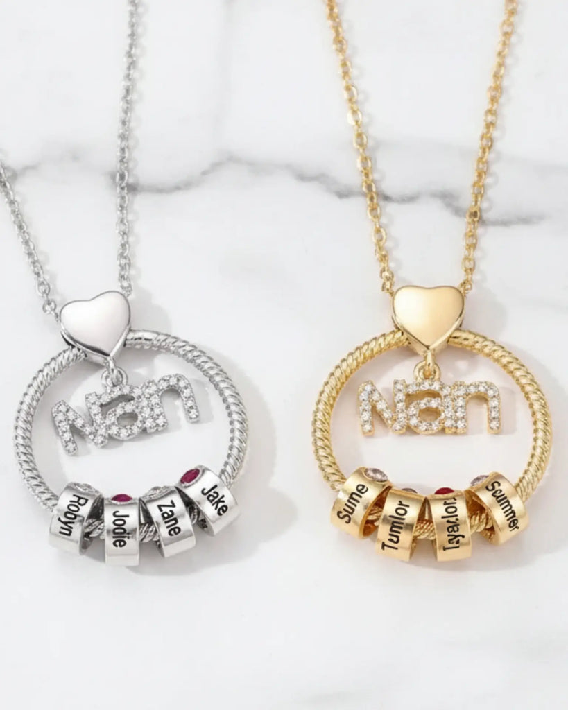 Personalised 'Nan's Love' Engraved Name & Birthstone Bead Necklace IfShe UK
