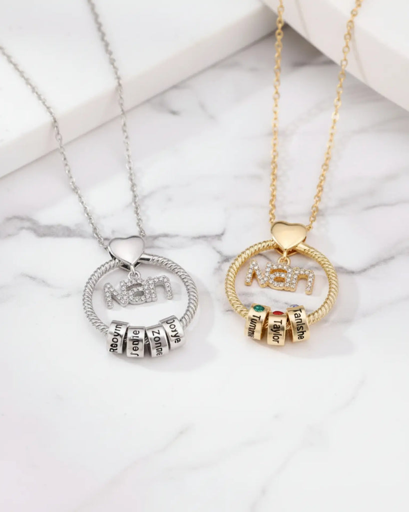 Personalised 'Nan's Love' Engraved Name & Birthstone Bead Necklace IfShe UK