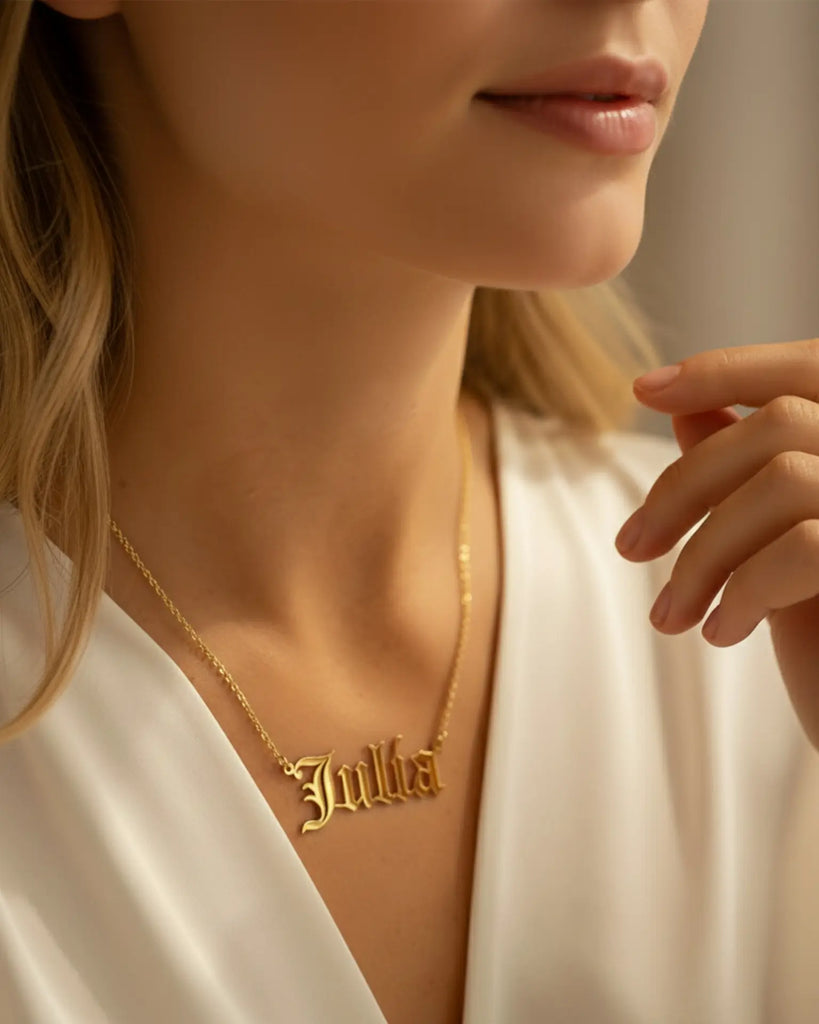 Personalised Old English Name Necklace 925 Sterling Silver IfShe UK