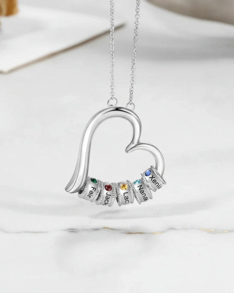 Personalised Open Heart Mother's Necklace with Custom Name and Birthstone Beads