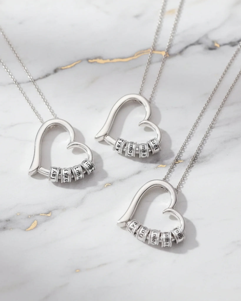 Personalised Open Heart Mother's Necklace with Custom Name and Birthstone Beads