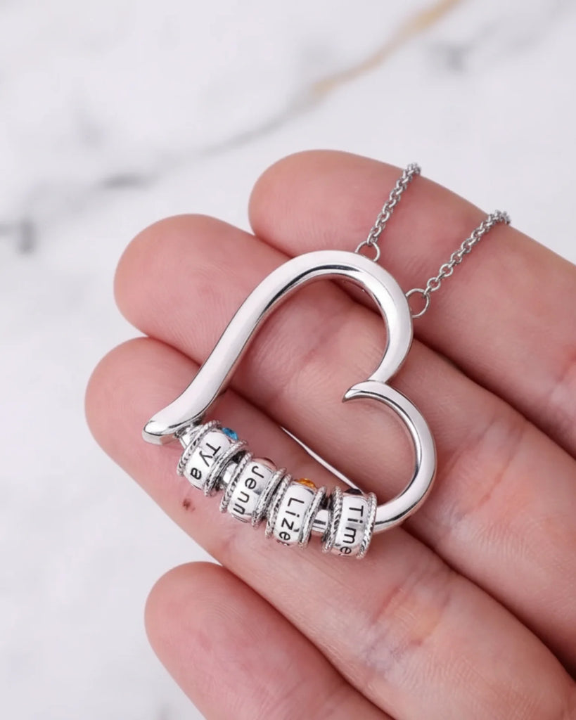 Personalised Open Heart Mother's Necklace with Custom Name and Birthstone Beads