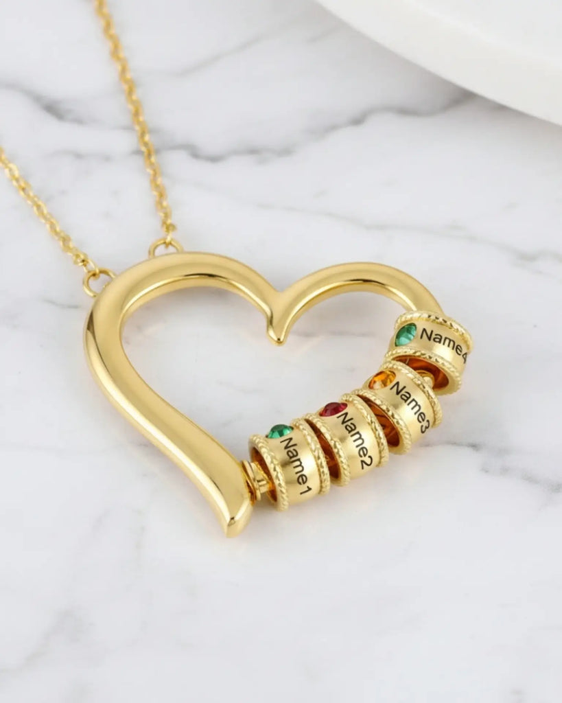 Personalised Open Heart Mother's Necklace with Custom Name and Birthstone Beads