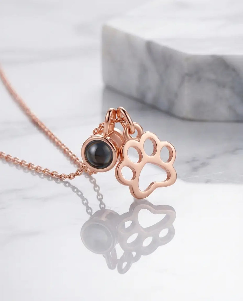 Personalised Paw Print Photo Projection Necklace - Pet Memorial Pendant IfShe UK