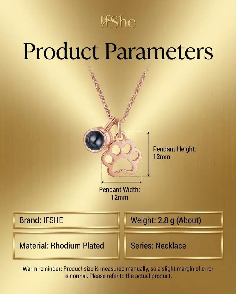 Personalised Paw Print Photo Projection Necklace - Pet Memorial Pendant IfShe UK