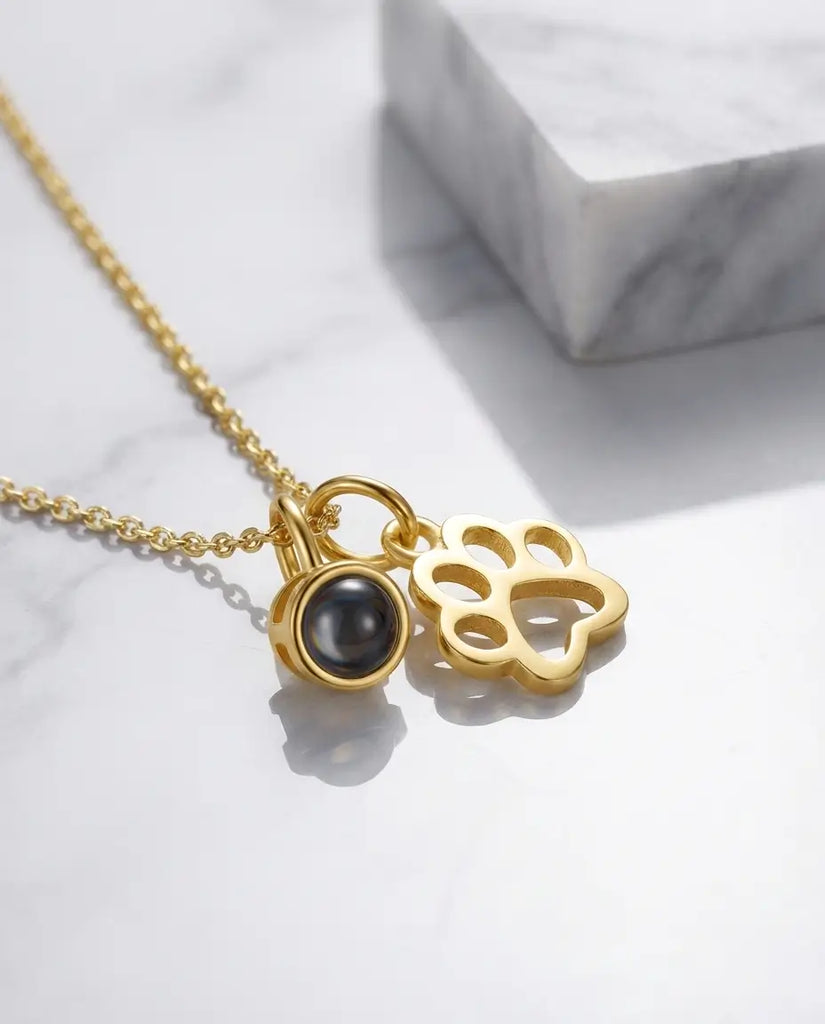 Personalised Paw Print Photo Projection Necklace - Pet Memorial Pendant IfShe UK