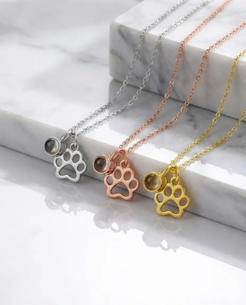 Personalised Paw Print Photo Projection Necklace - Pet Memorial Pendant IfShe UK