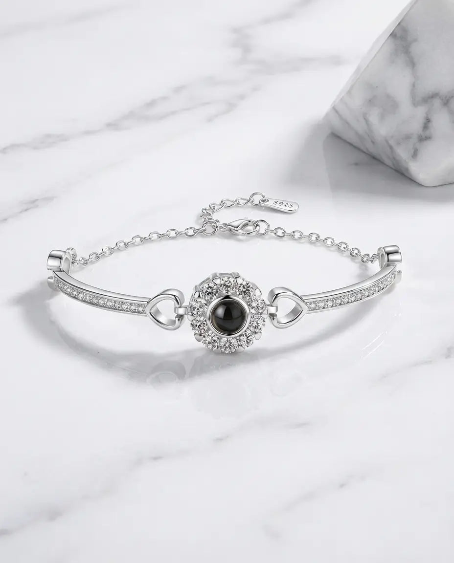 Personalised Photo Projection Bracelet - Halo Crystal Charm IfShe UK