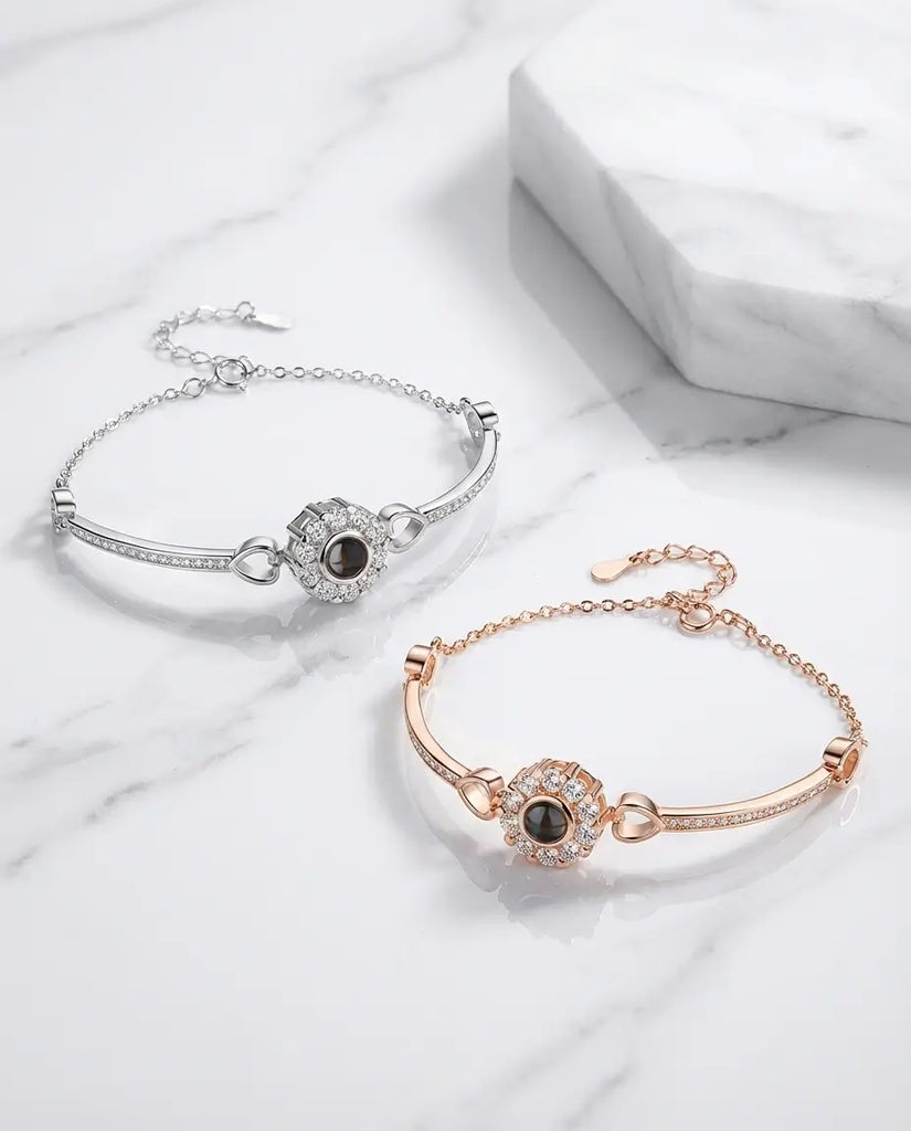 Personalised Photo Projection Bracelet - Halo Crystal Charm IfShe UK