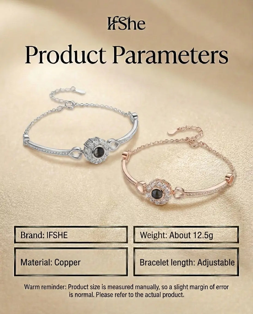 Personalised Photo Projection Bracelet - Halo Crystal Charm IfShe UK