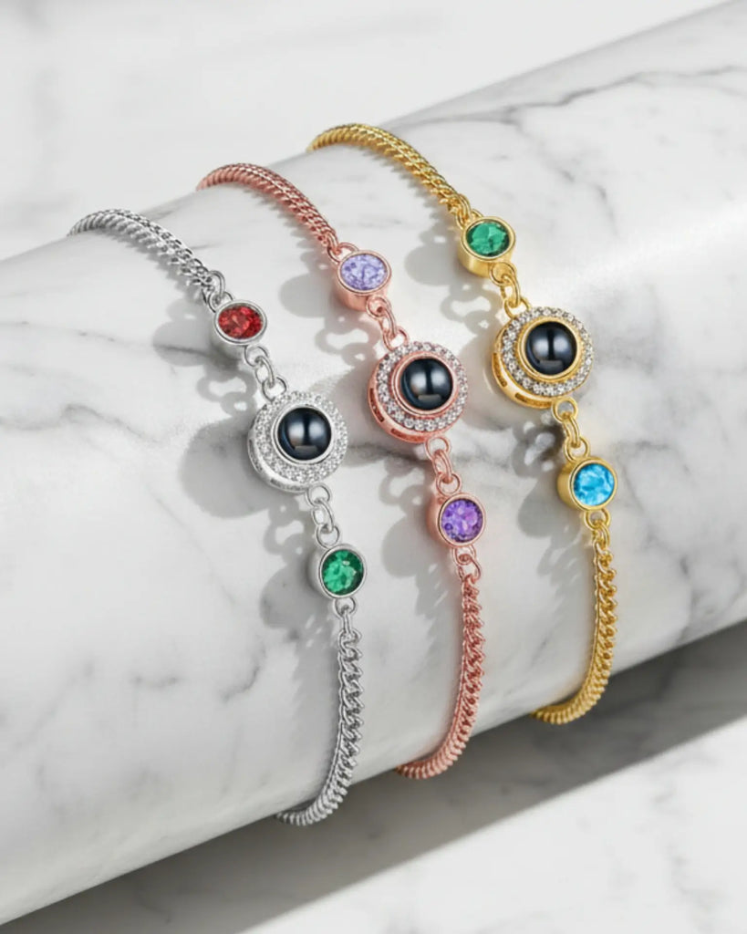 Personalised Photo Projection Bracelet with 2 Birthstones IfShe UK