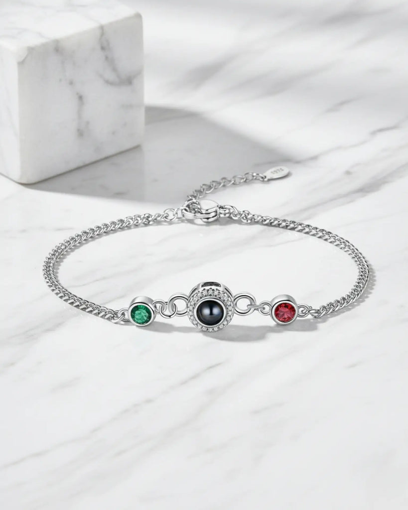 Personalised Photo Projection Bracelet with 2 Birthstones IfShe UK