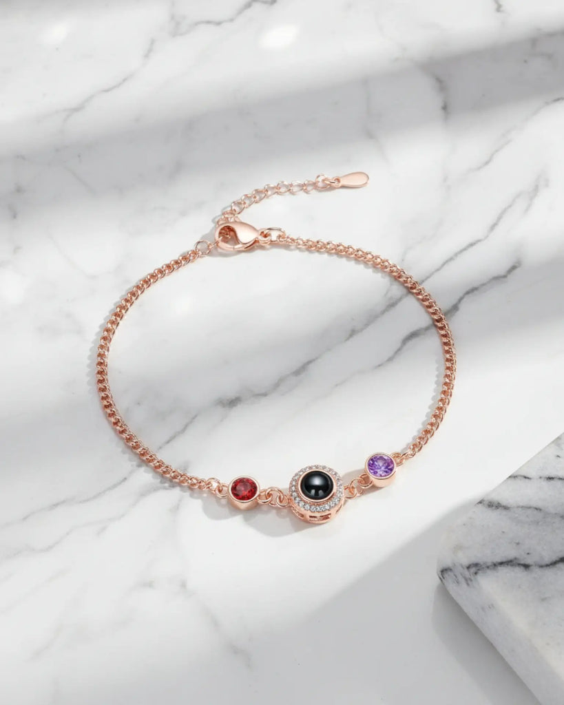 Personalised Photo Projection Bracelet with 2 Birthstones IfShe UK