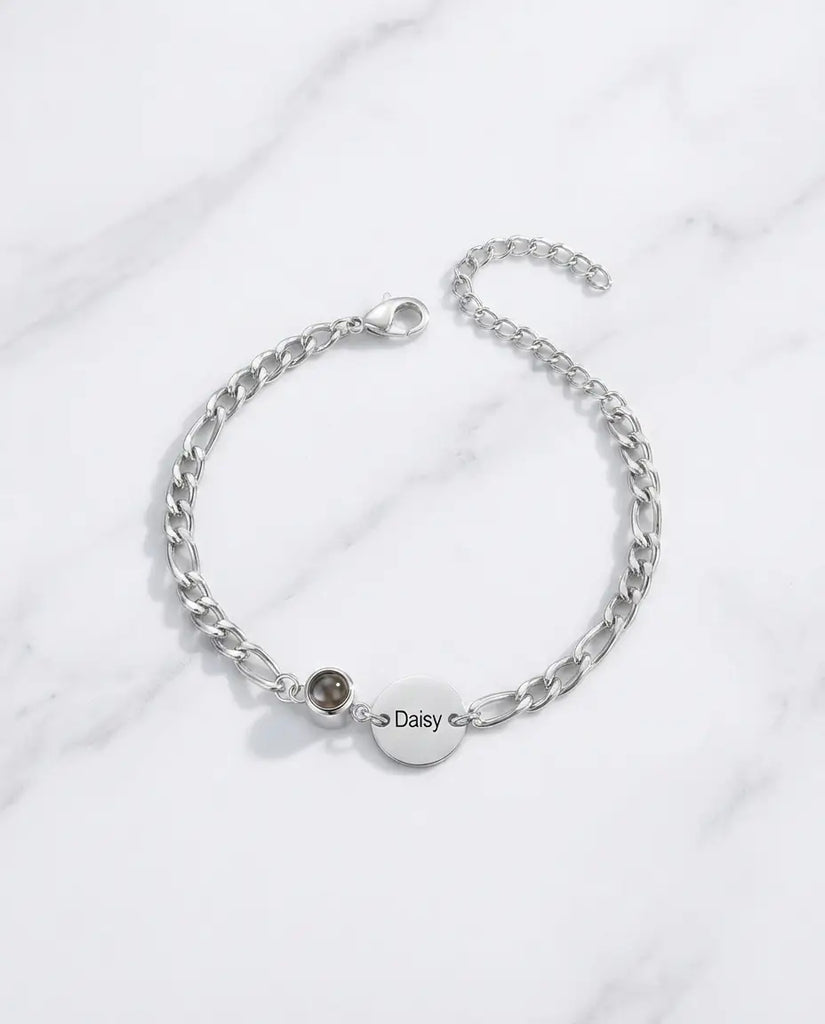 Personalised Photo Projection Bracelet with Engraved Name Disc IfShe UK