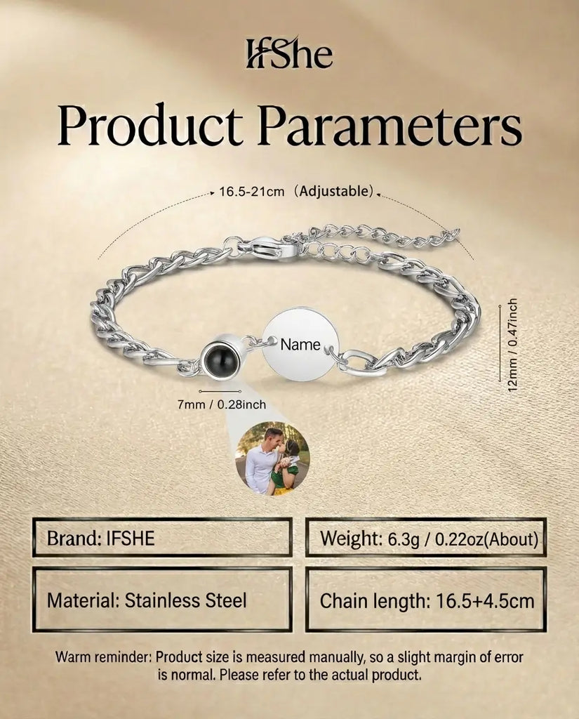 Personalised Photo Projection Bracelet with Engraved Name Disc IfShe UK