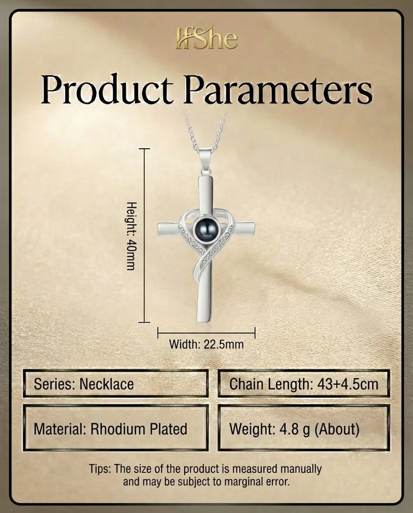 Personalised Photo Projection Necklace - Heart Wrapped Cross Pendant IfShe UK