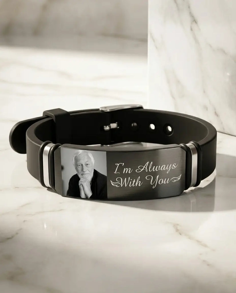 Personalised Silicone Photo Bracelet - Stainless Steel Engraved Memory Band IfShe