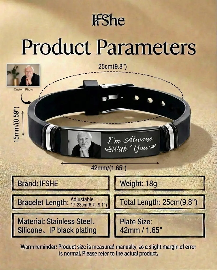 Personalised Silicone Photo Bracelet - Stainless Steel Engraved Memory Band IfShe