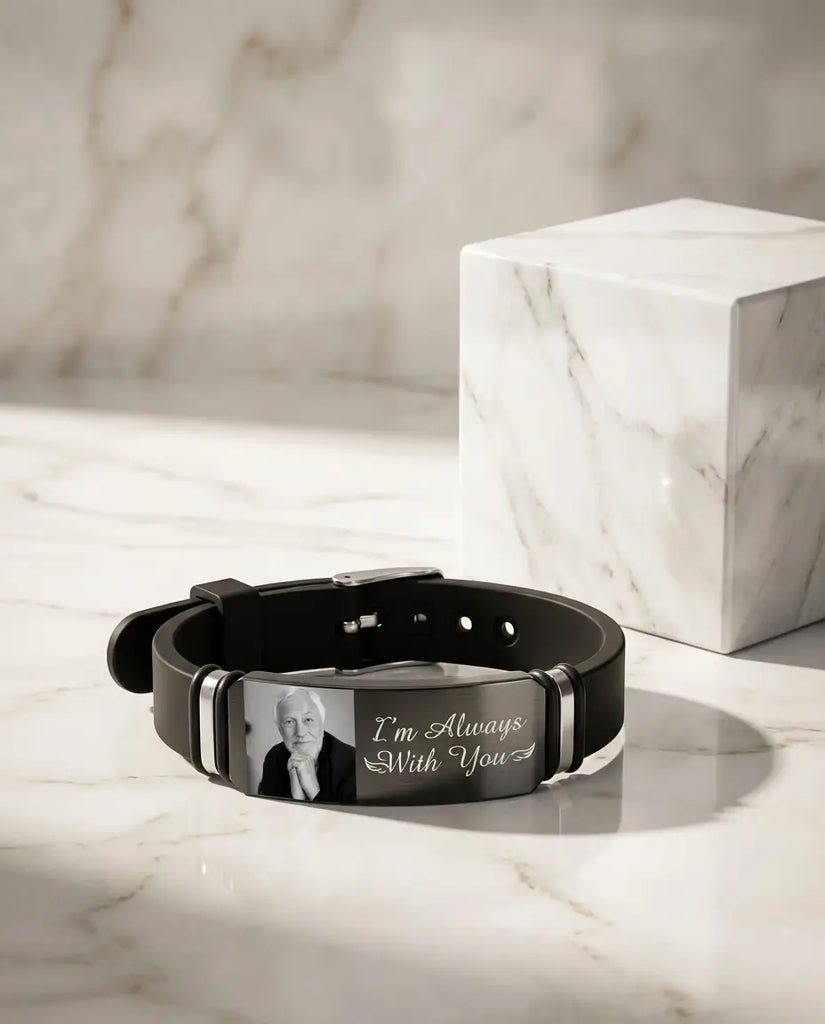 Personalised Silicone Photo Bracelet - Stainless Steel Engraved Memory Band IfShe