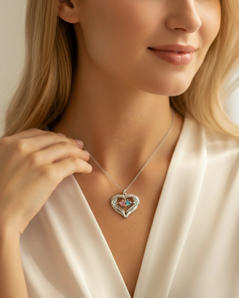 Personalised Sterling Silver Heart Wing Birthstone Necklace IfShe