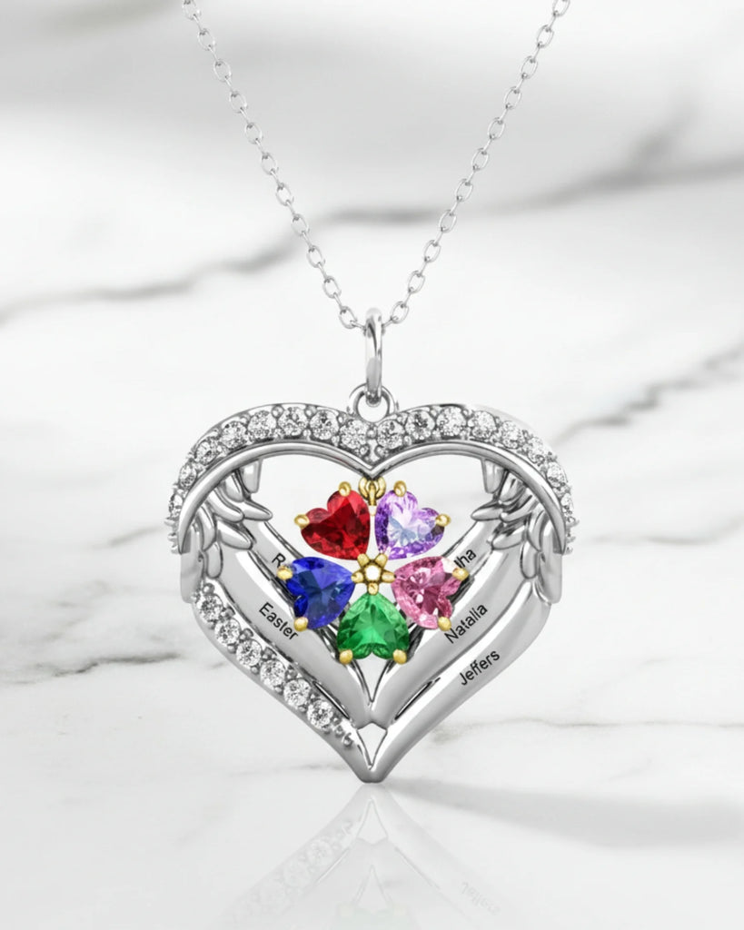 Personalised Sterling Silver Heart Wing Birthstone Necklace IfShe
