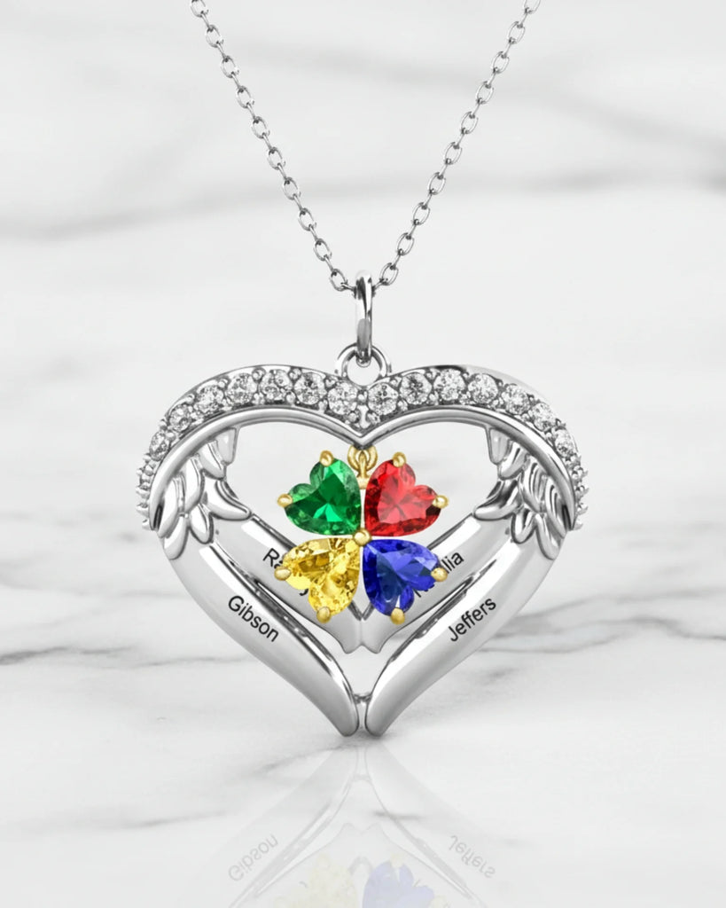 Personalised Sterling Silver Heart Wing Birthstone Necklace IfShe