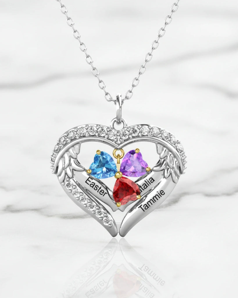 Personalised Sterling Silver Heart Wing Birthstone Necklace IfShe