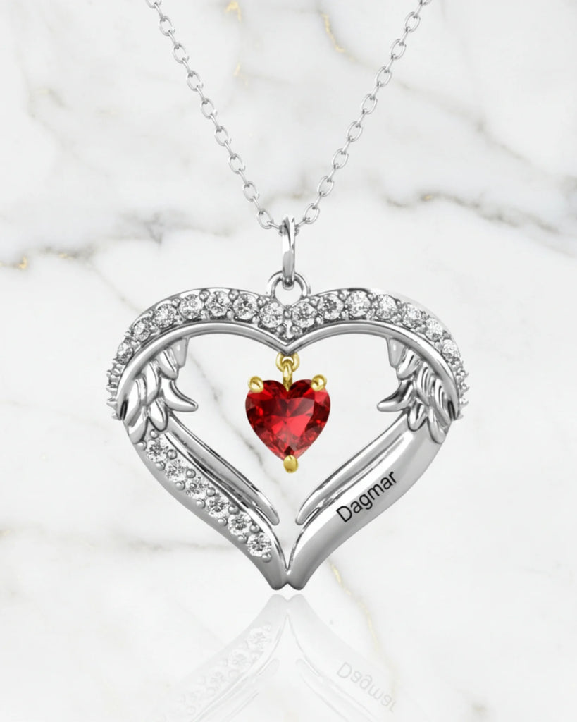 Personalised Sterling Silver Heart Wing Birthstone Necklace IfShe