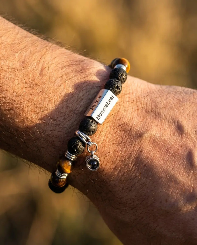 Personalised Tiger's Eye & Lava Rock Photo Projection Bracelet - Detachable Charm IfShe UK