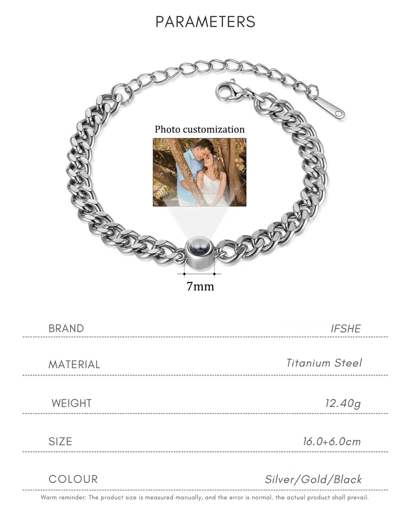 Personalised Titanium Steel Photo Projection Bracelet IfShe UK