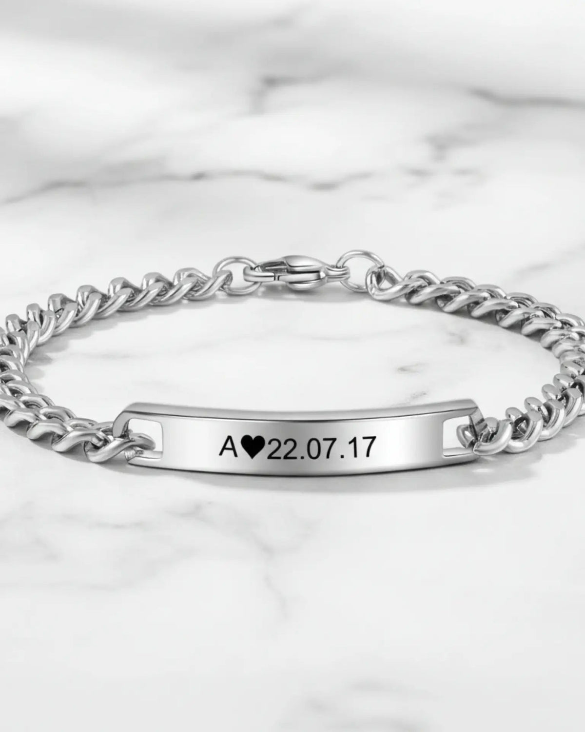 Personalised Bar Engraved Couple Bracelets with Initial & Date, Matching Bracelets for Couples – His & Hers Anniversary & Wedding Gift