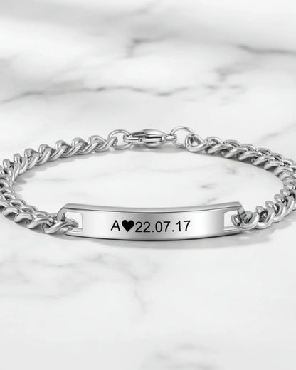 Personalised Bar Engraved Couple Bracelets with Initial & Date, Matching Bracelets for Couples – His & Hers Anniversary & Wedding Gift