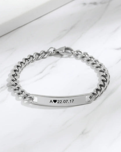 Personalised Bar Engraved Couple Bracelets with Initial & Date, Matching Bracelets for Couples – His & Hers Anniversary & Wedding Gift
