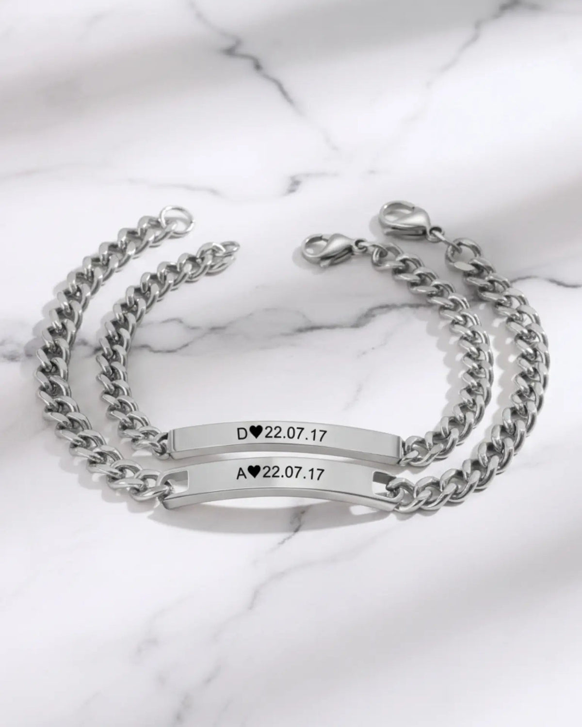 Personalised Bar Engraved Couple Bracelets with Initial & Date, Matching Bracelets for Couples – His & Hers Anniversary & Wedding Gift