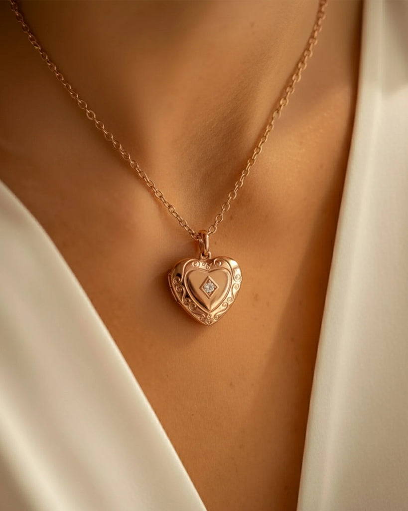 Rose Gold Heart Photo Locket Necklace: Engraved, with Birthstone Option, Sterling Silver IfShe UK