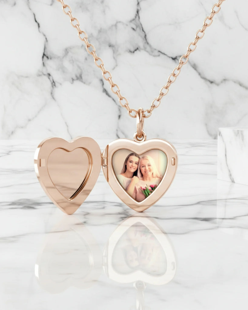Rose Gold Heart Photo Locket Necklace: Engraved, with Birthstone Option, Sterling Silver IfShe UK