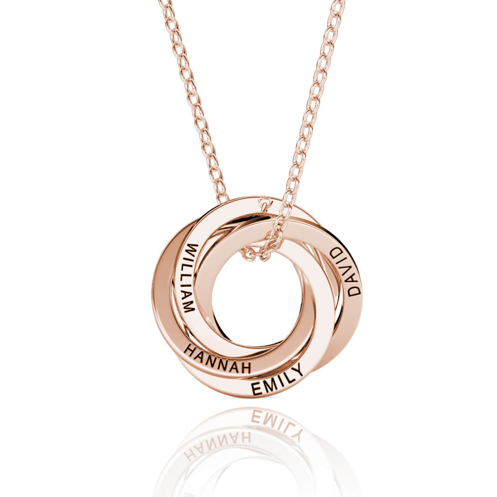 Russian 4 Ring Necklace with Engraved Names Sterling Silver