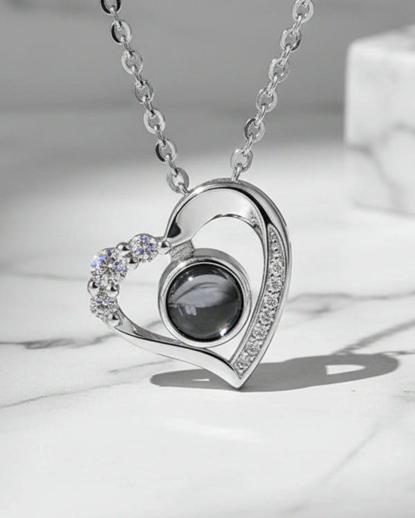 Sterling Silver Photo Projection Necklace Heart Shaped