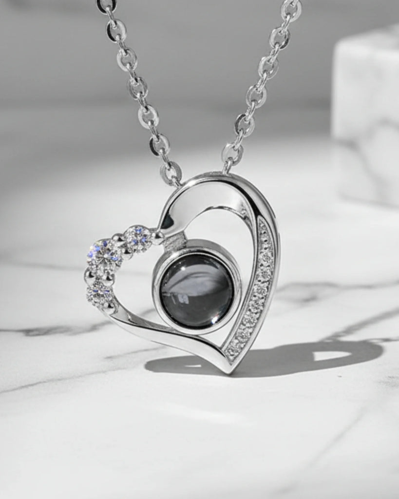 Sterling Silver Photo Projection Necklace Heart Shaped