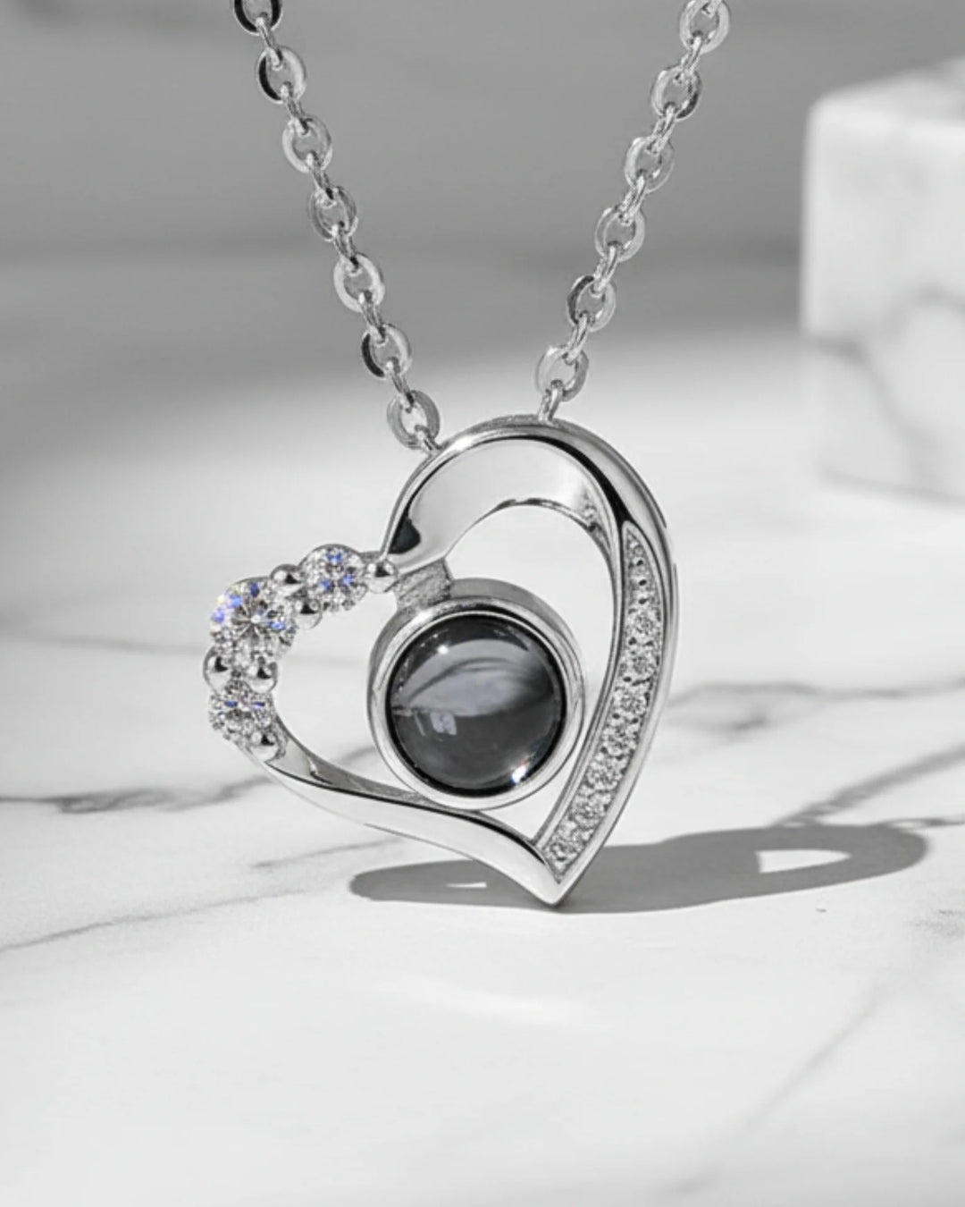 Sterling Silver Photo Projection Necklace Heart Shaped