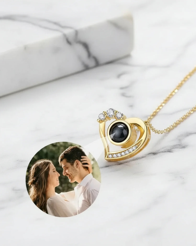 Sterling Silver Photo Projection Necklace Heart Shaped