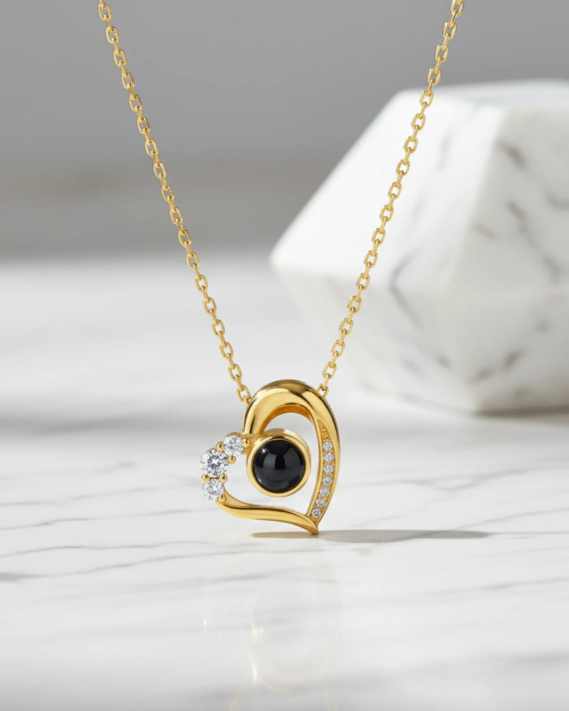 Sterling Silver Photo Projection Necklace Heart Shaped